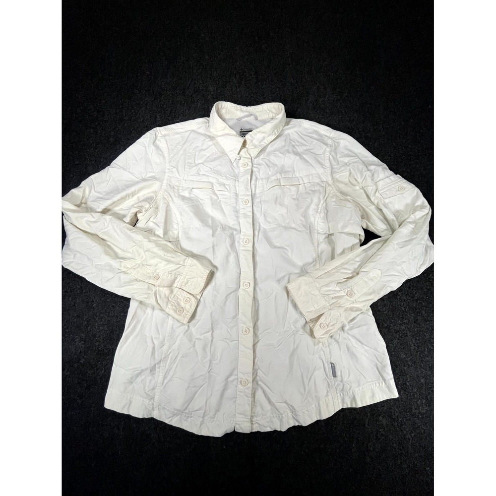 Columbia Titanium PFG Fishing Shirt Women Large White Long Sleeve Vented Outdoor